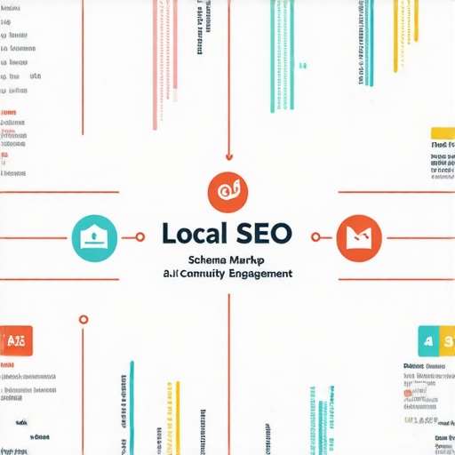 Infographic showing layered approach to local SEO with technical, content, and community signals