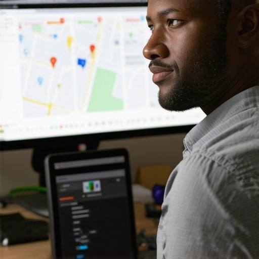 Business owner reviewing local SEO analytics and Google Maps data