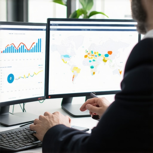 Analyzing Local SEO Data for Map Pack Maintenance A digital marketer reviewing local SEO metrics and maps on a computer to ensure long-term map pack success.