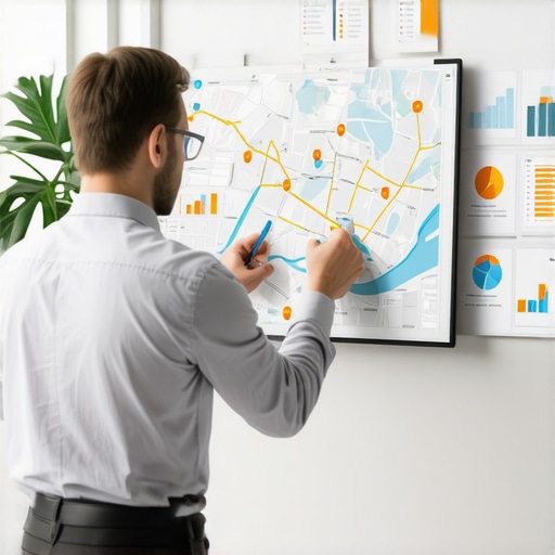 Business owner examining local map rankings and analytics tools