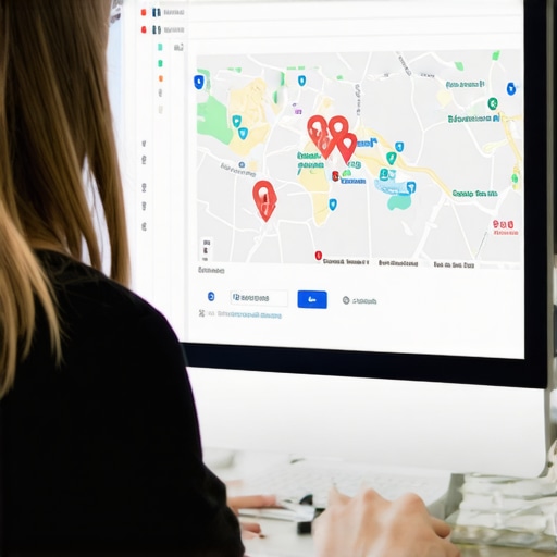 Person analyzing local SEO data on a computer with Google Maps