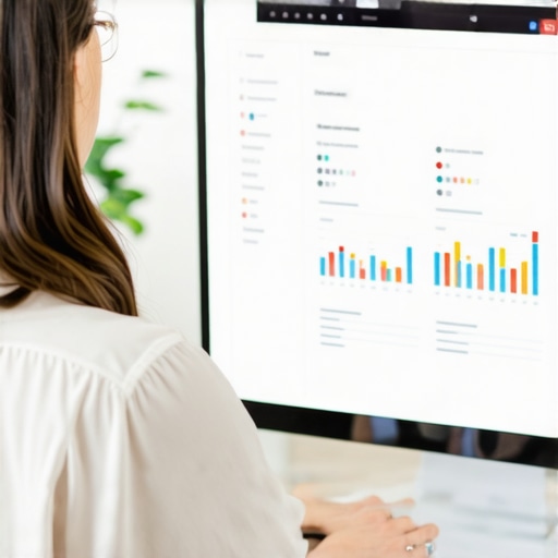 Business owner updating Google My Business profile on laptop with reviews and analytics.