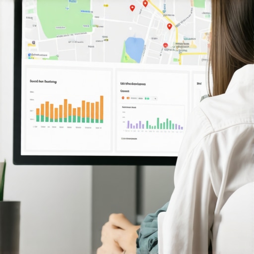 A digital dashboard showing local map rankings, reviews, and citation stats