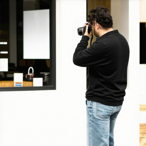 Business owner photographing storefront for local SEO enhancement