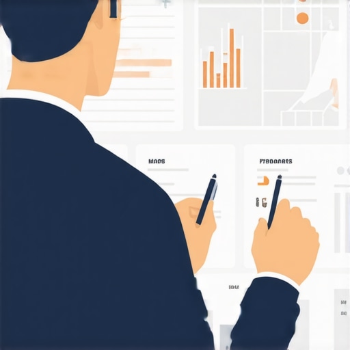 Business owner working on local SEO signals with digital dashboards and maps.