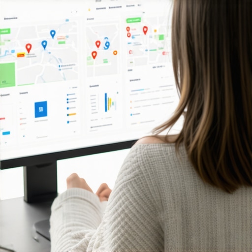 Person reviewing local SEO metrics and maps on computer screen