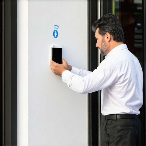 Business owner setting up a Bluetooth beacon at the shop entrance