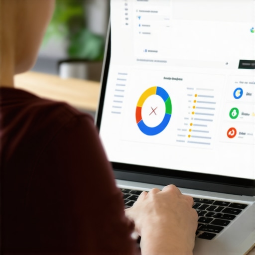 Person managing local SEO signals with tools and analytics dashboard.