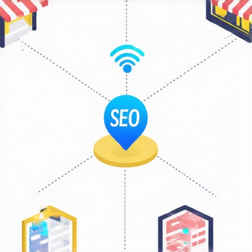 Tools and Offline Signals for Map Pack Success A visual concept showing digital tools and physical storefronts connected by signals to represent local SEO strategies.