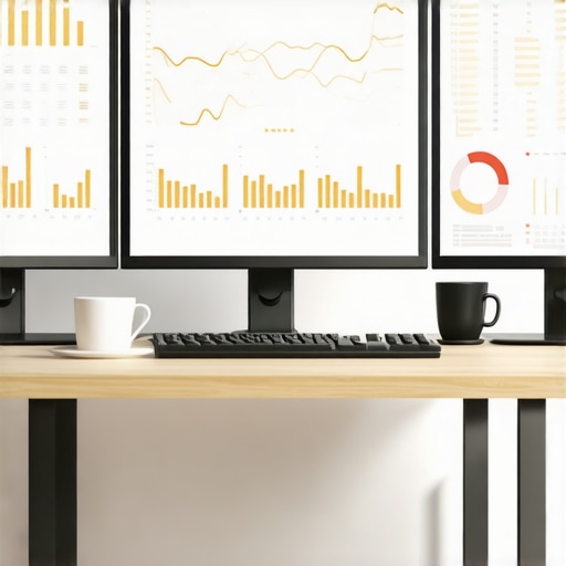 A person analyzing local listing data on multiple screens with graphs and metrics.