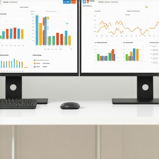Digital SEO Tools for Map Pack Maintenance Two monitors showing SEO analytics dashboards used for maintaining local business map pack rankings.