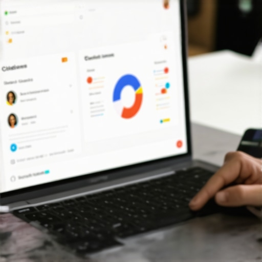 Person reviewing local SEO metrics on a digital dashboard with a laptop and smartphone.