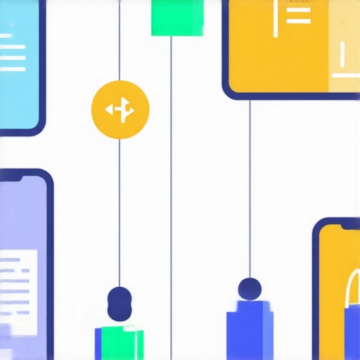 Bluetooth beacons and smartphones interacting in a retail space to illustrate in-store signals impacting local SEO.