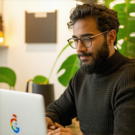 Business owner updating Google My Business profile on laptop