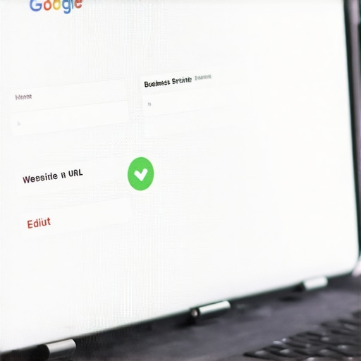 A laptop screen showing a verified and accurate website link on a Google Business Profile dashboard.