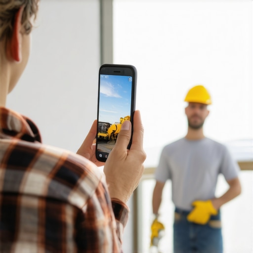 Customer taking a photo of a home service project to upload to Google Maps