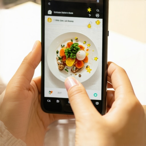 Customer uploading photos to a local business profile A customer taking a photo of their meal to upload as user-generated content for a local business map listing.