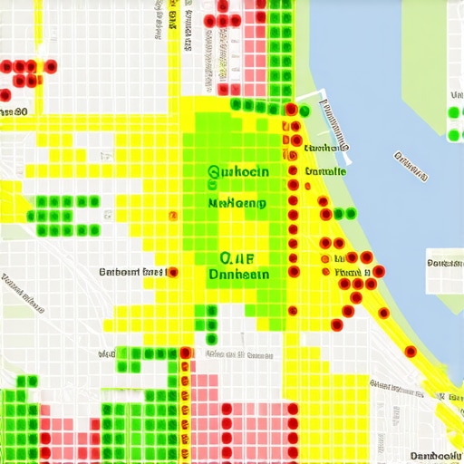 A visual heatmap showing local business map rankings across a specific geographic area
