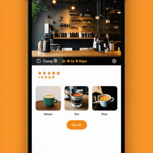 A smartphone showing a well-optimized Google Business Profile with high ratings and photos.