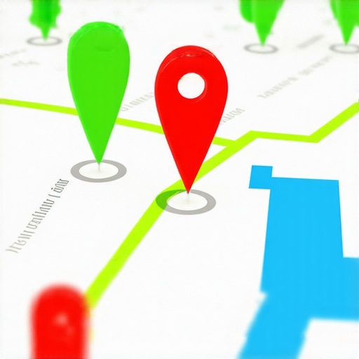 Local Authority and Proximity Map Ranking A digital map showing successful local business ranking pins across a wide service area.