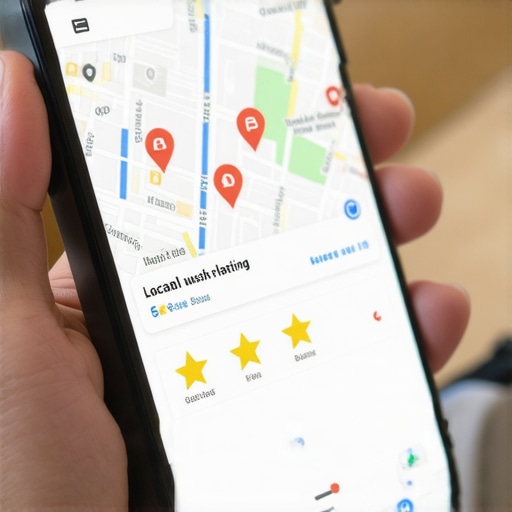 A smartphone displaying a highly-rated local business on Google Maps.