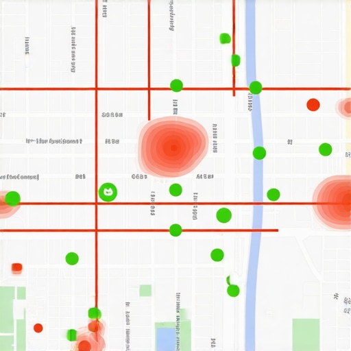 A visual geo-grid map showing business ranking variations across different city blocks.