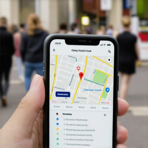 Person looking at Google Maps local pack on a smartphone in a city street.