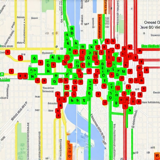 A visual representation of local map pack rankings across a city grid.