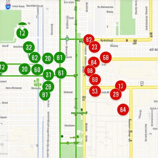A map showing local search rankings across a specific geographic grid
