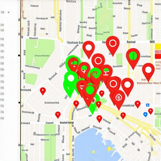 A visual representation of local search rankings using a grid tracking tool to show map pack success across a city.