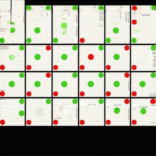 A visualization of how local business map rankings vary by geographic location using a grid tracker.