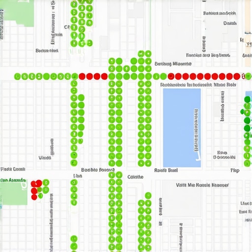 A map showing local pack ranking distribution and proximity signals across a neighborhood.