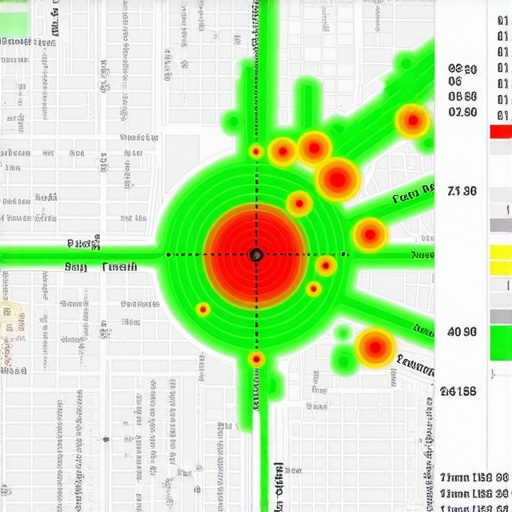 A visual representation of local pack placement across a city grid using tracking software.