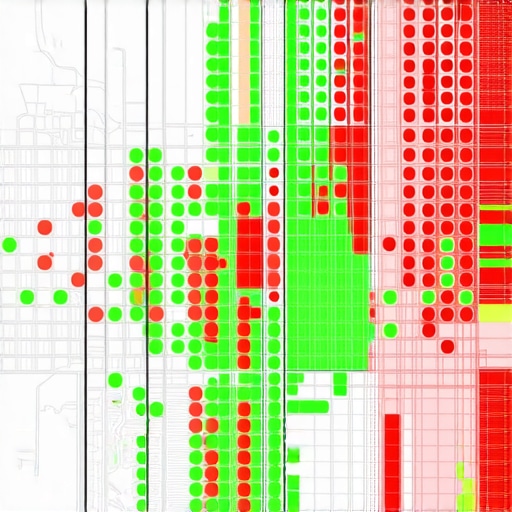 Visualization of map pack placement across a geographic grid showing ranking density.