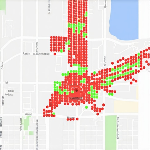 A digital map showing local ranking variations and proximity signals for a small business.