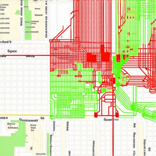 Digital heatmap showing local map pack ranking positions across a city grid.