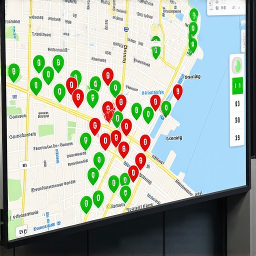 A heatmap visualization showing the business's map pack rank across different geographic points in a neighborhood.