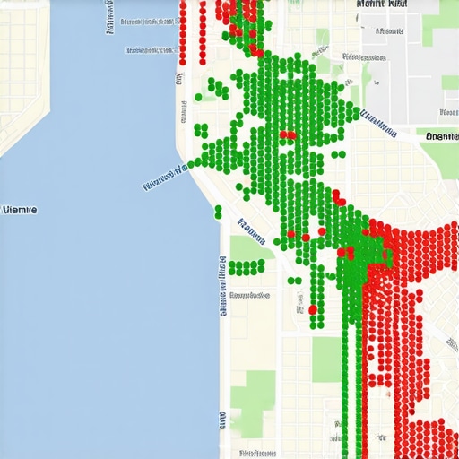 Local Search Grid Ranking Visualization A visual map showing local pack placement performance across different city blocks.