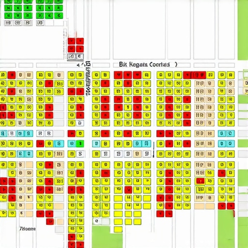 Local Search Ranking Grid Visualization A heatmap grid showing how a business ranks on Google Maps at different GPS coordinates in a city.