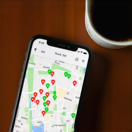 Monitoring Local Map Rank Progress A smartphone showing a geo-grid ranking report for a local business on Google Maps.