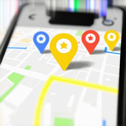 A smartphone showing a business ranking number one on local maps with digital signal overlays.