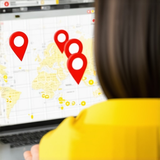 Optimizing local business maps for a top spot A laptop screen showing a local map with a gold-highlighted pin representing successful map pack placement.