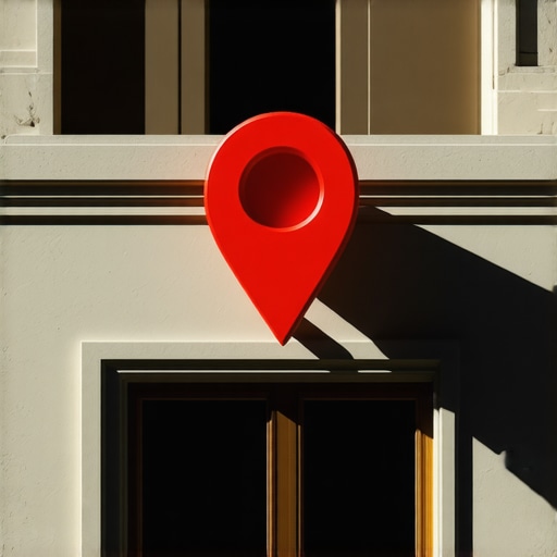 A hand-shaped cursor moving a red Google Map pin to the exact front door of a business on a satellite map.