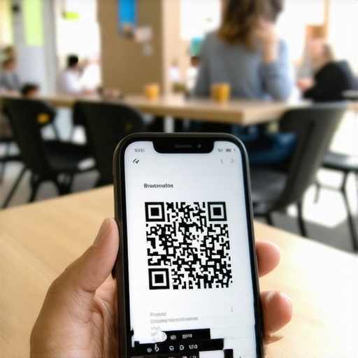 QR code scan in local cafe for customer engagement A customer scanning a QR code at a local business to trigger interaction signals.