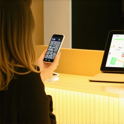 Customer using phone in a shop to illustrate dwell time and local map signals.