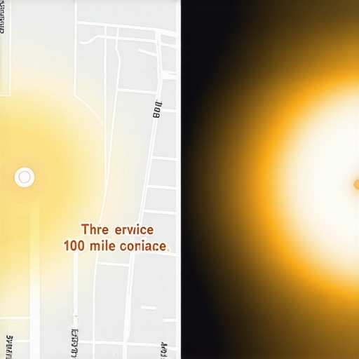 Diagram comparing a focused local service area versus an overextended one for map pack success.