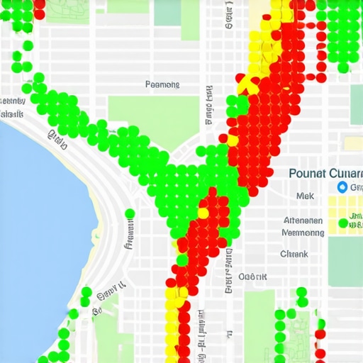 Local SEO heat map showing ranking progress over a city grid