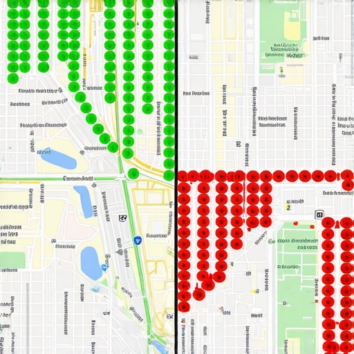 A visualization of a geo-grid ranking tool for local business map pack tracking.