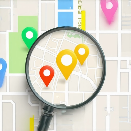 Visualizing Local Map Dominance Magnifying glass analyzing a local business pin on a digital map.