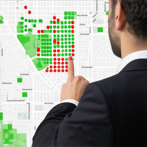 A digital heat map showing local search rankings across a neighborhood grid.